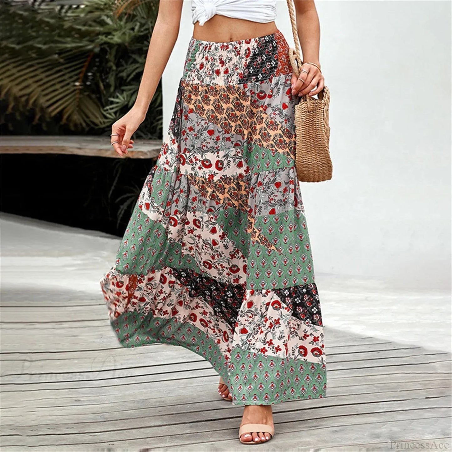 Elastic Waist Print Skirt
