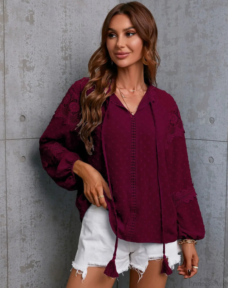Lace Hollow Out Tassel Oversize Blouse