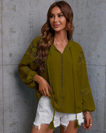 Lace Hollow Out Tassel Oversize Blouse