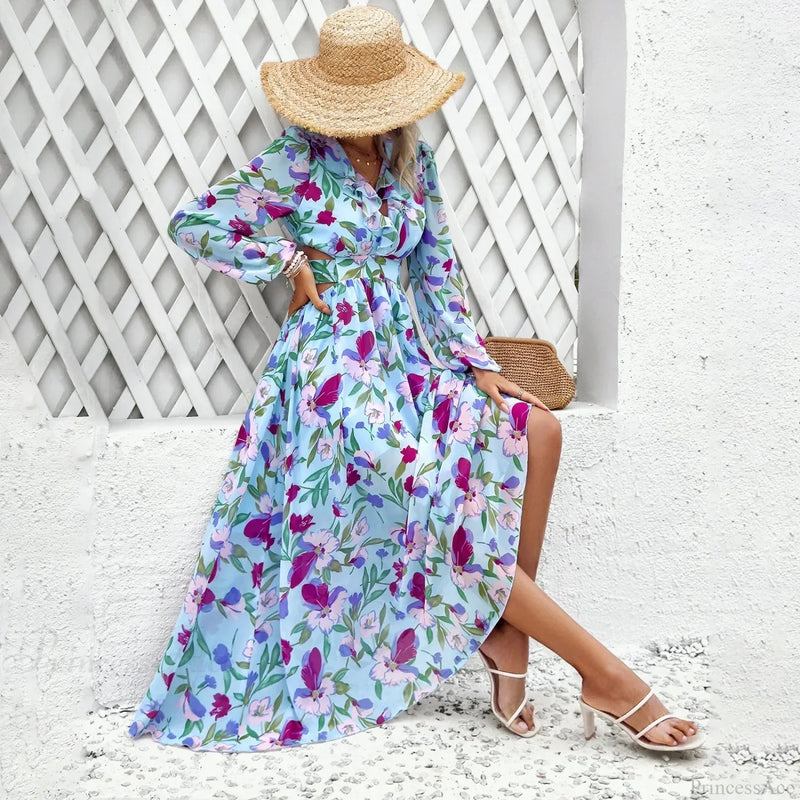 Beach Deep V Neck Maxi Dress