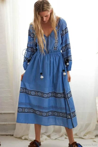 Blue/white Cotton Rayon Maxi Dress