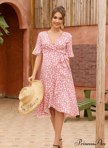 Print Midi Dress With Ruffle Sleeves for