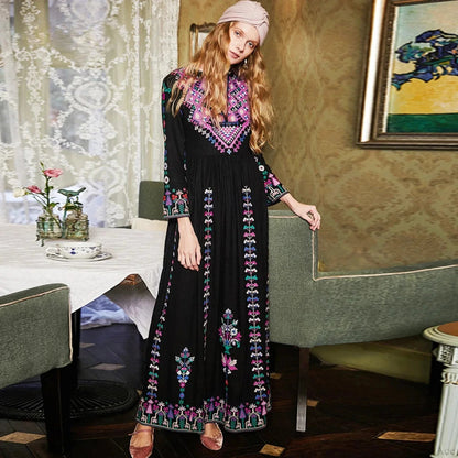 Long Dress Embroidery Rayon V-neck Dress