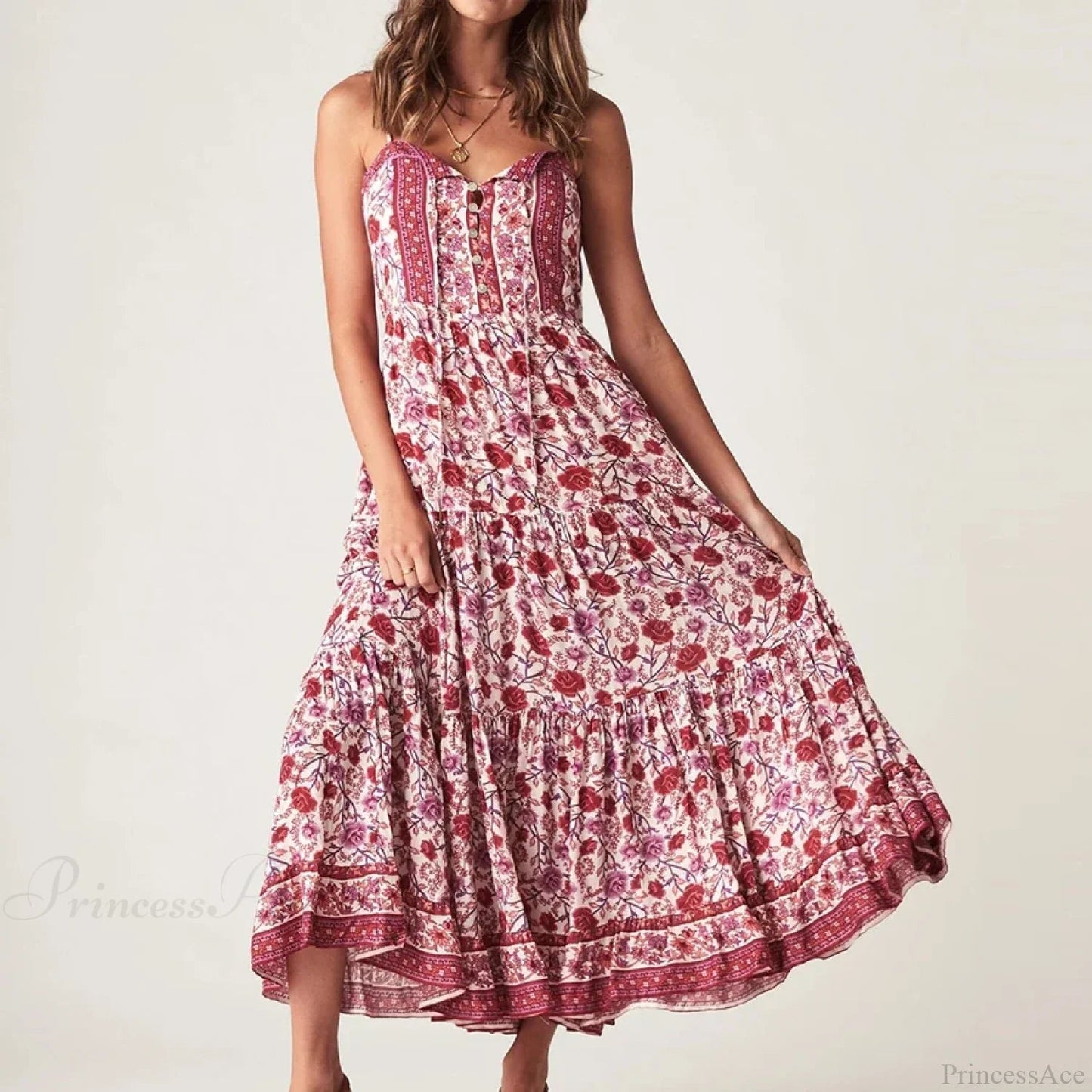 Strap Dresses Gypsy Sleeveless Rayon Print Maxi Dress