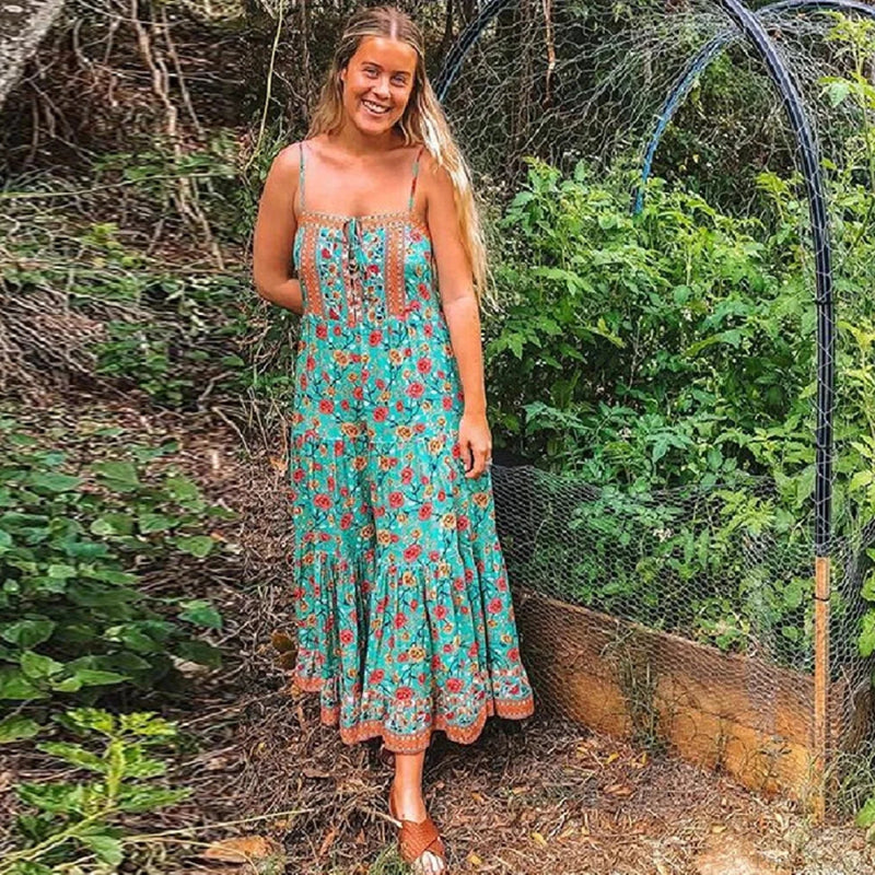 Strap Dresses Gypsy Sleeveless Rayon Print Maxi Dress