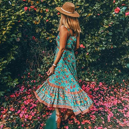 Strap Dresses Gypsy Sleeveless Rayon Print Maxi Dress