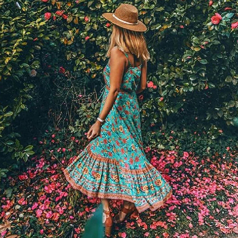 Strap Dresses Gypsy Sleeveless Rayon Print Maxi Dress