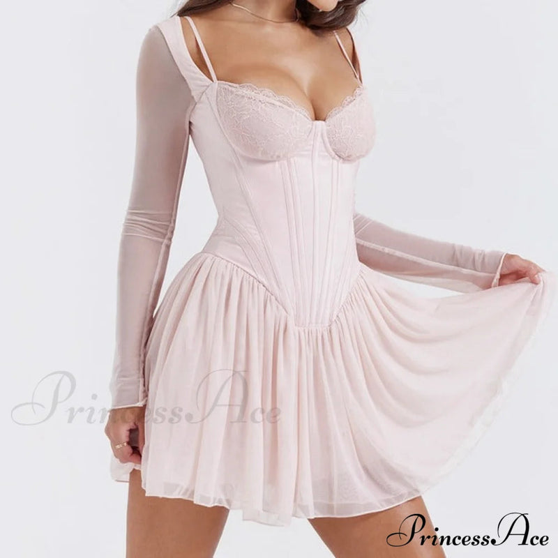 Bombshell Long Sleeve Bustier Graceful Corset Frill Mini Dress