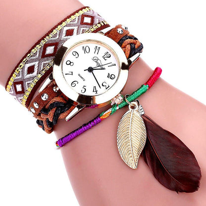 Feather Leaf Weave Watch Bracelet