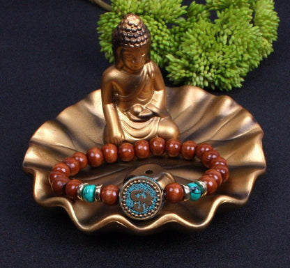 Om Charm Nepal Wood Beads Bracelet