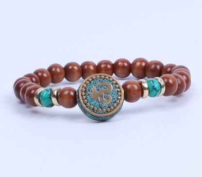 Om Charm Nepal Wood Beads Bracelet