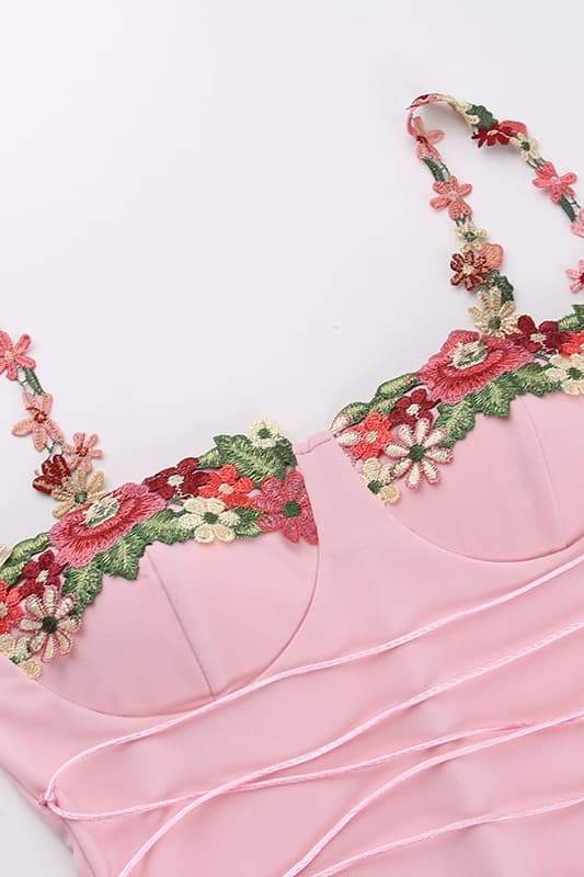 Brenda Embroidered Lace-up Midi Dress