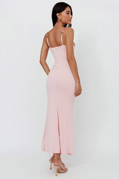 Brenda Embroidered Lace-up Midi Dress