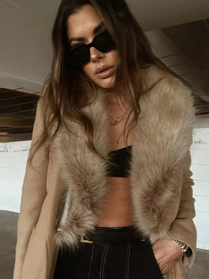 Brown Fluffy Faux Fur Overcoat