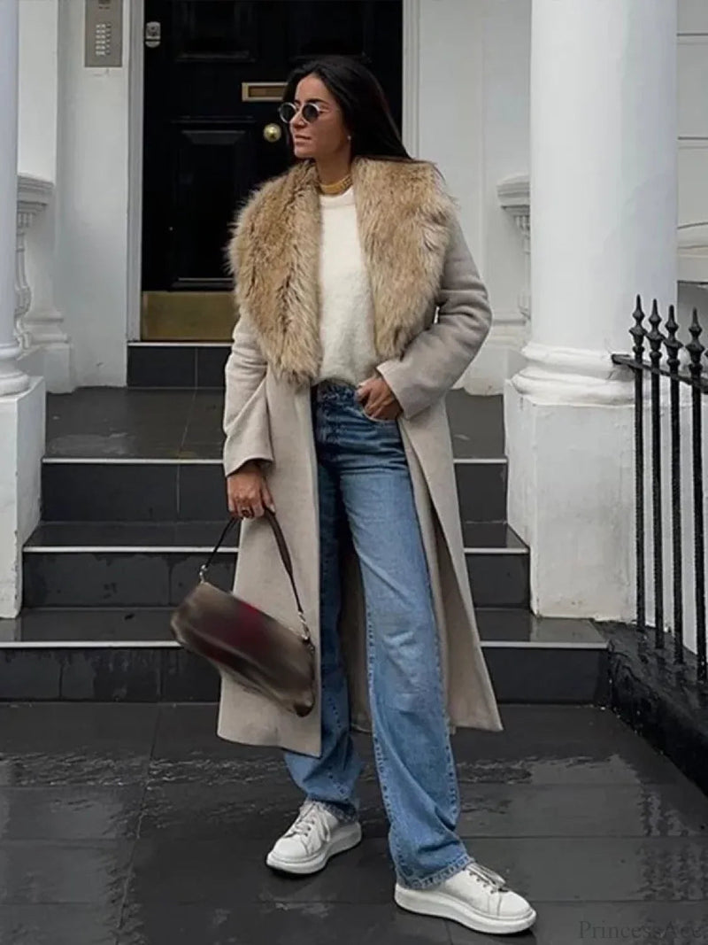 Brown Fluffy Faux Fur Overcoat