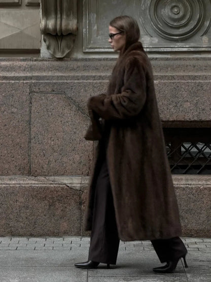 Brown Long Sleeve Plush Coat