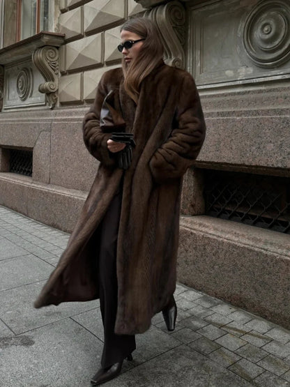 Brown Long Sleeve Plush Coat