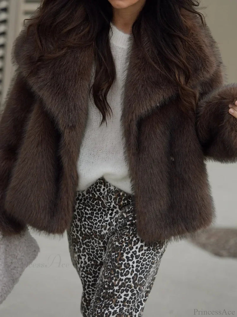 Brown Soft Fluffy Woolen Coat