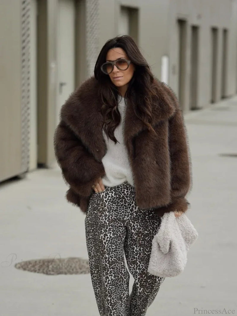 Brown Soft Fluffy Woolen Coat