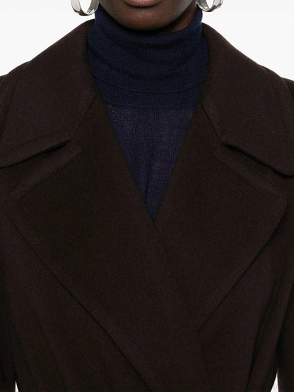 Brown Woolen Lapel Slim Overcoat