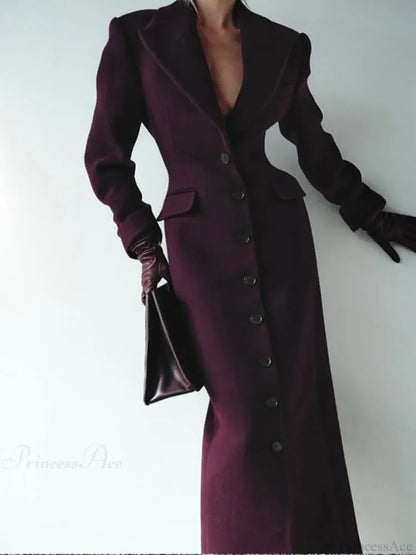 Burgundy Fake Pockets Overcoat