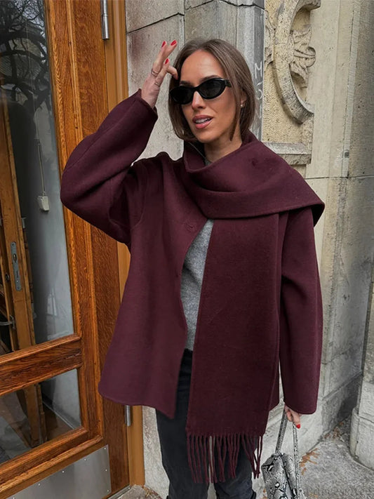 Burgundy Woolen Blends Short Coat