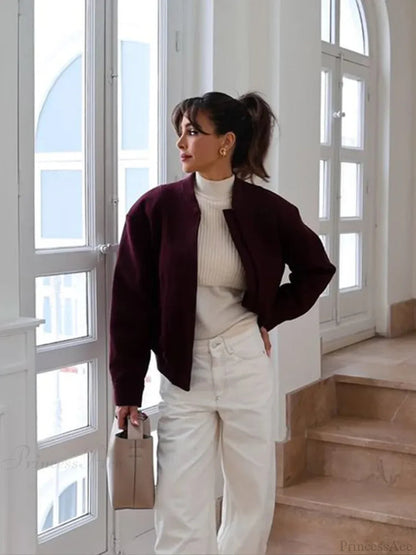 Burgundy Zipper Short Coat