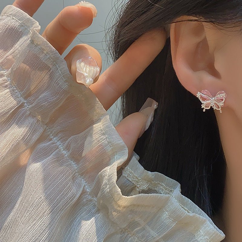 Pink Butterfly Stud Earrings