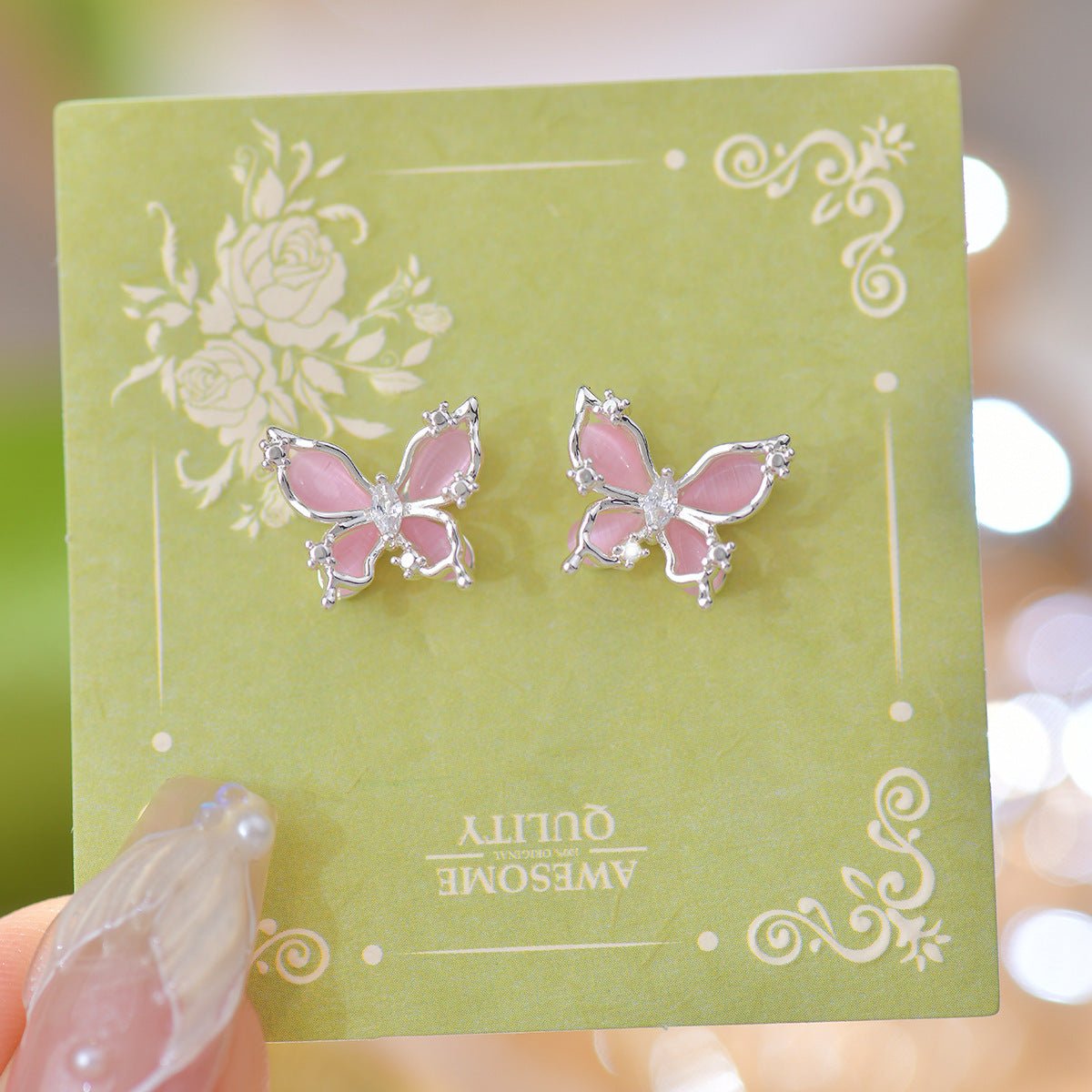 Pink Butterfly Stud Earrings