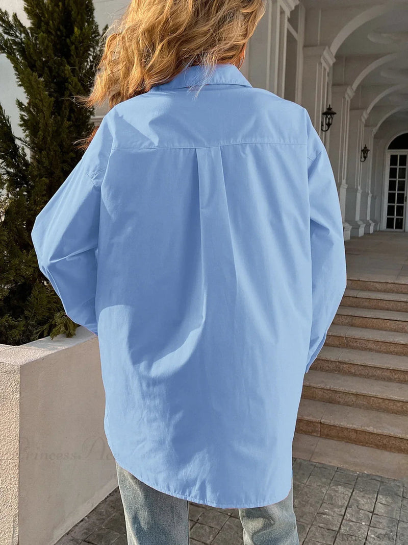 Button Down Collar Loose Blouse