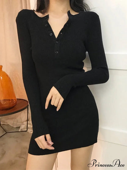 Button Front Patchwork Long Sleeve Mini Dress