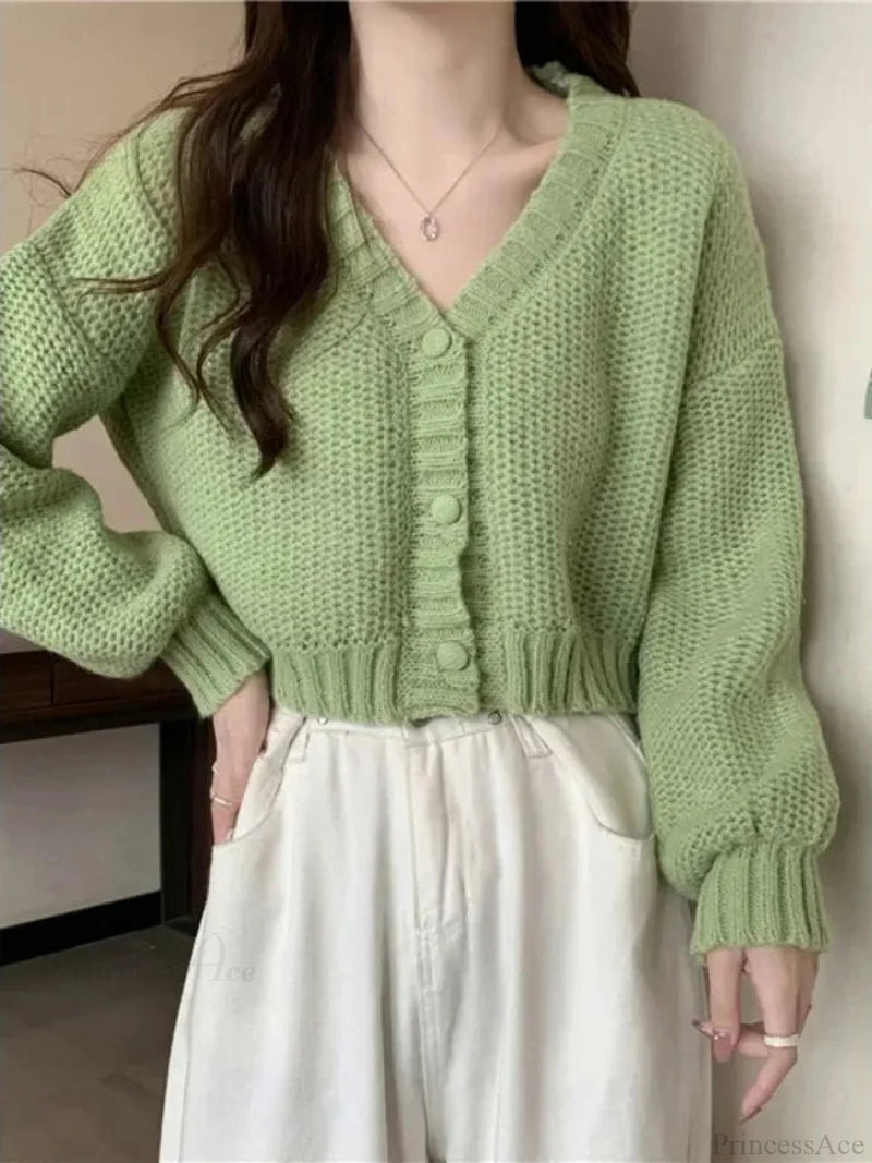 Button-up V-neck Sweet Knit Cardigan
