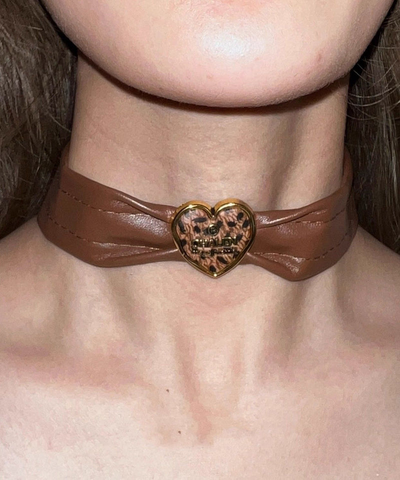 Brown Sterling Silver Alloy Leather Choker