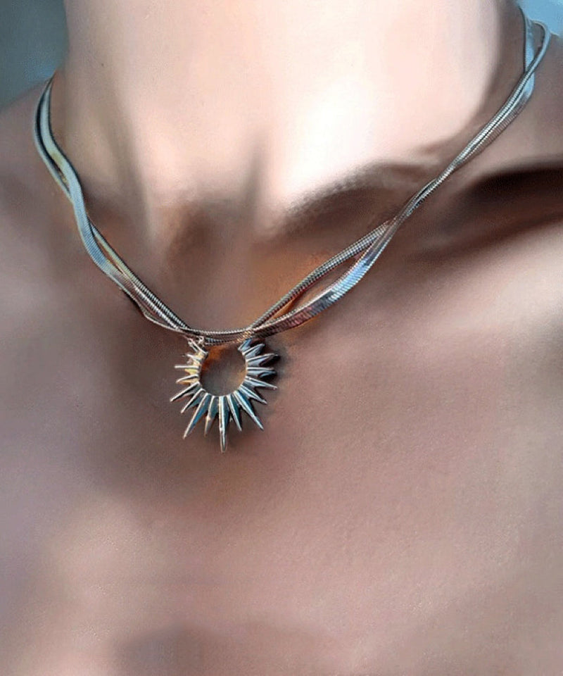 Fine Silk Stainless Steel Bilayer Sun God Pendant Necklace