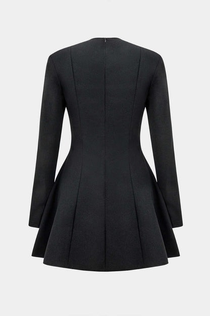 V-neck Fake Pockets and Zipper Mini Dress