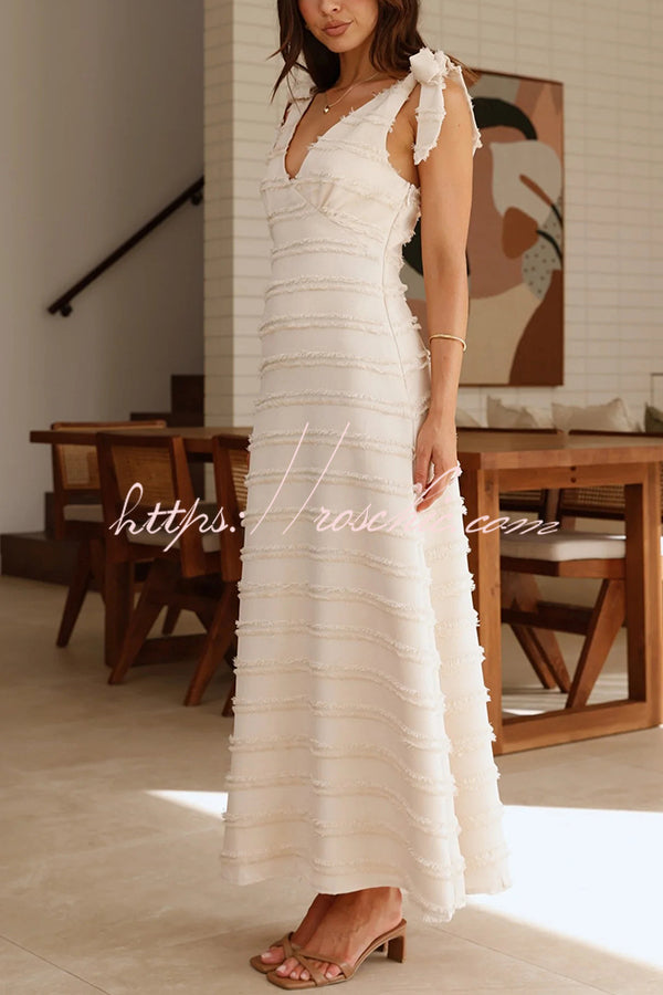 Color V-neck Sling Lace Up Vacation Maxi Dress