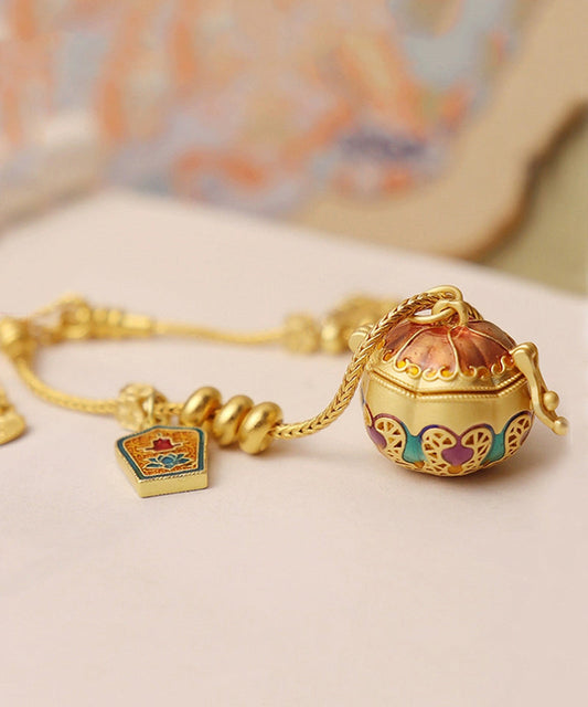 Gold Antique Gold Ename Pumpkin Sachet Charm Bracelet