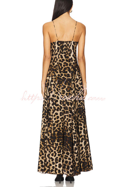 In the Maldives Leopard Waisted A-line Slip Maxi Dress
