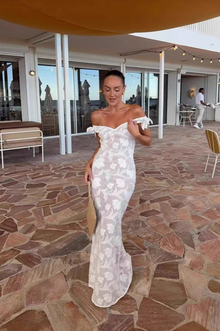 White Fishtail Maxi Dress