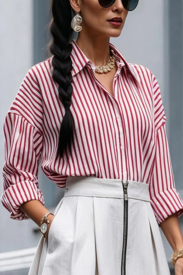 Effortless Charm Printed Button Down Long Sleeve Relaxed Blouse