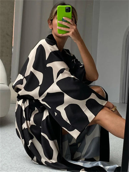 Contrast Loose Lace-up Long Dress Nightwear for V-neck Long Sleeve Autumn Clothes Female Bandage Maxi Dress