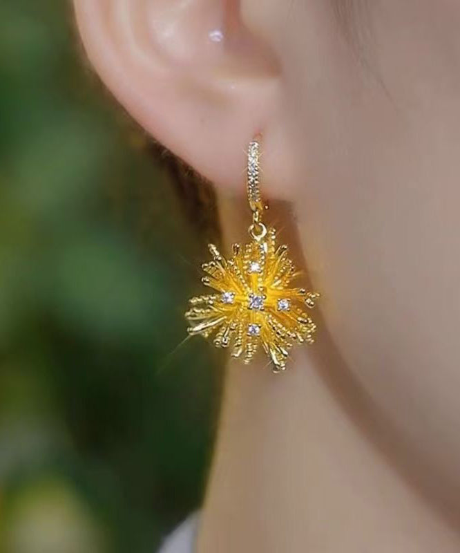 Gold Copper Alloy Zircon Asymmetrical Fireworks Drop Earrings