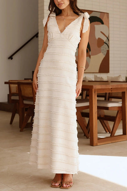 Color V-neck Sling Lace Up Vacation Maxi Dress