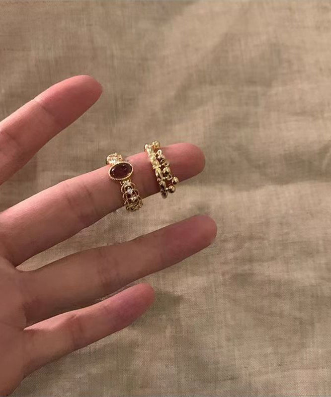 Gold Sterling Silver Overgild Open Rings Two-piece Set