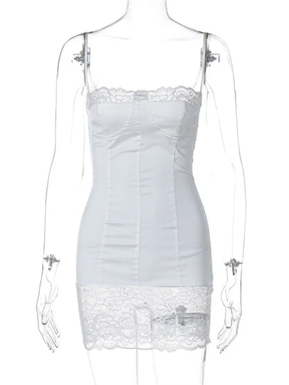 Lace Patchwork Halter Dress ’s High Waist Backless Spaghetti Slim Summer Mini Dress