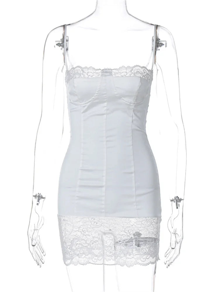 Lace Patchwork Halter Dress ’s High Waist Backless Spaghetti Slim Summer Mini Dress