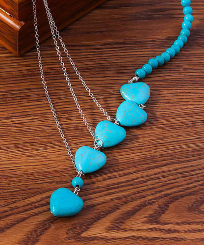 Blue Stainless Steel Turquoise Love Pendant Necklace