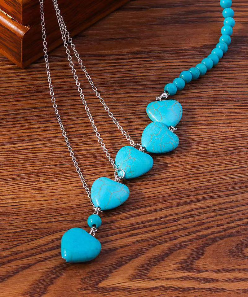 Blue Stainless Steel Turquoise Love Pendant Necklace