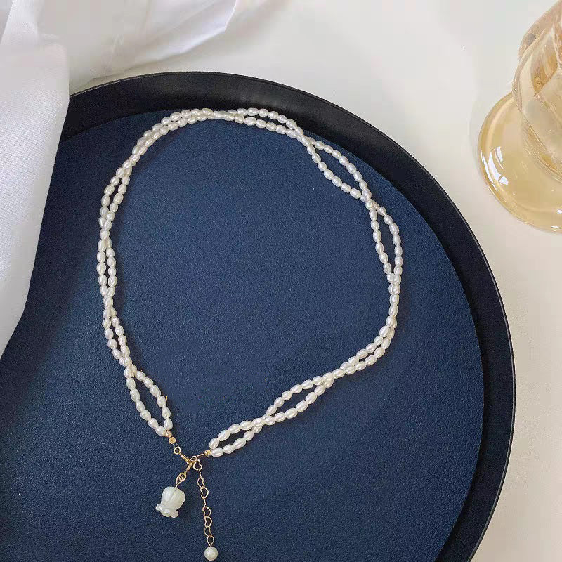 Modern White Alloy Double Layered Pearl Graduated Bead Necklace