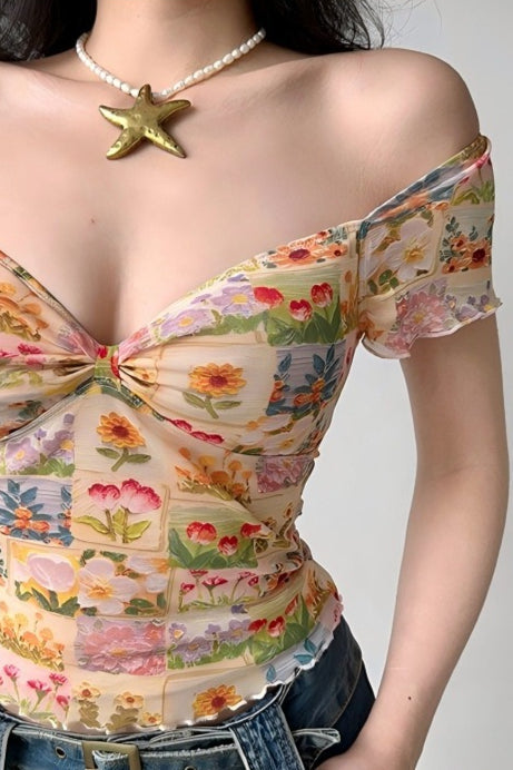 Mesh Slim V Neck Tube Blouse